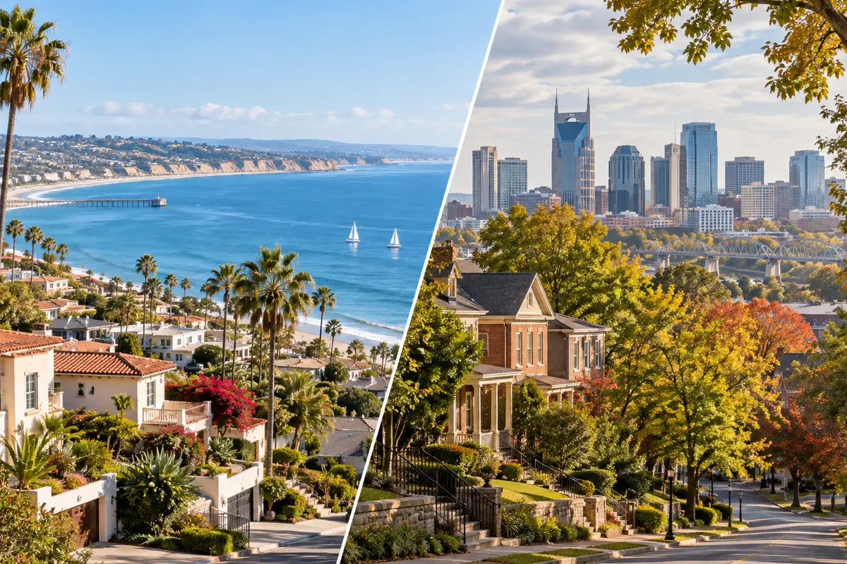 San Diego and Nashville neighborhood cost comparison