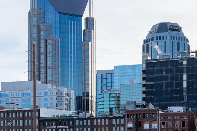 Downtown Nashville skyline with modern and historic buildings