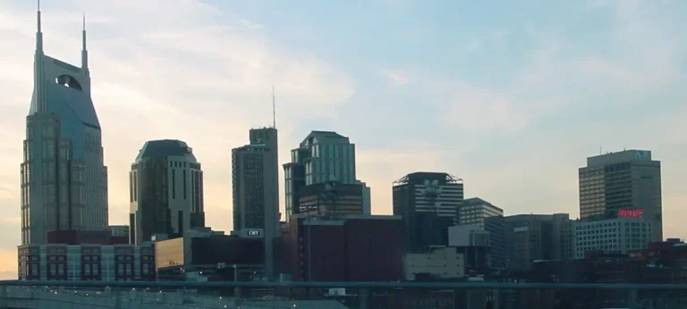 Downtown Nashville skyline viewed from across the Cumberland River.