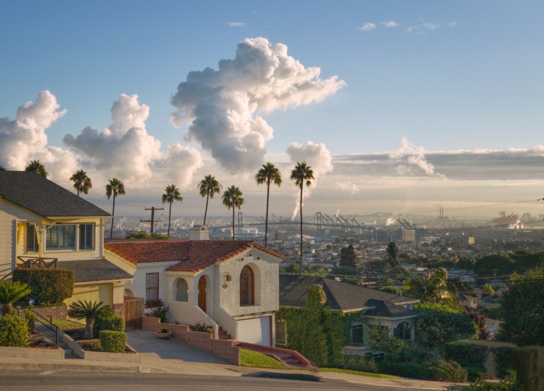 Residential street with a view toward Los Angeles