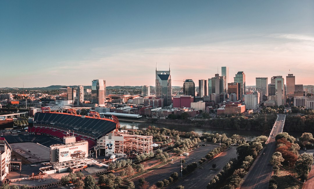 Downtown Nashville skyline in warm evening light