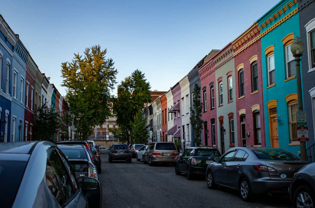 Colorful rowhouses on a Washington, DC street