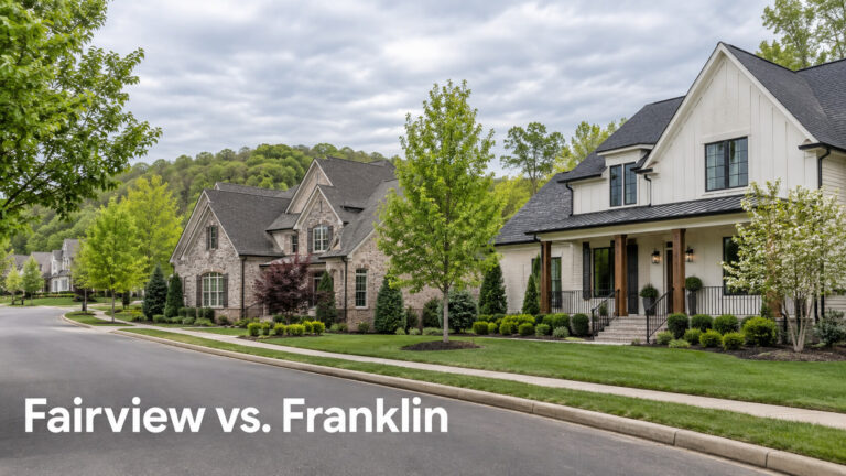 Middle Tennessee neighborhood homes for a Fairview versus Franklin home buyer comparison.
