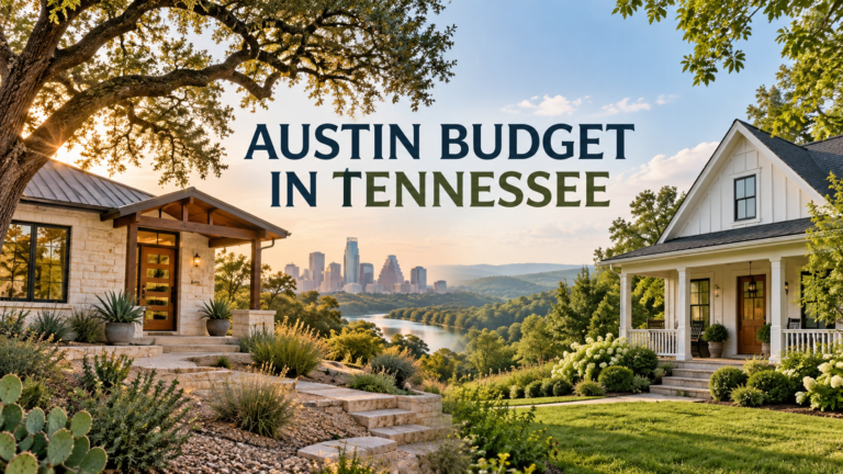 Austin budget in Tennessee illustration comparing homes and landscapes