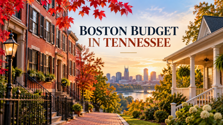 Boston budget in Tennessee illustration comparing a brick street and a house near Nashville