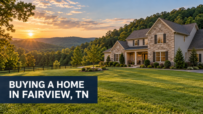Middle Tennessee home on a spacious lawn with wooded hills