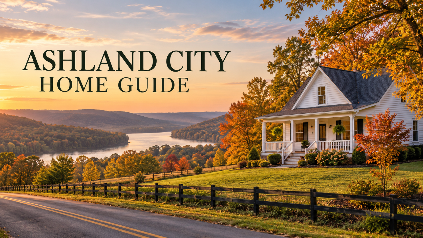 Ashland City home guide illustration with a house, hills and a winding road