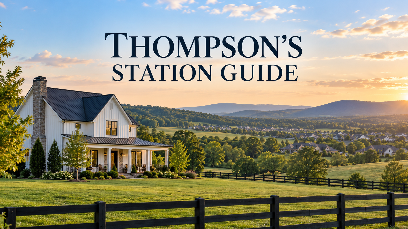 Thompson's Station home guide illustration with a house and rolling hills