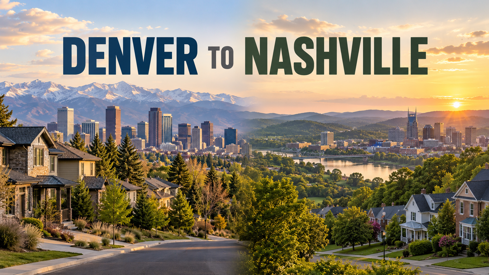 Denver to Nashville relocation guide graphic with the Denver skyline and a Middle Tennessee home