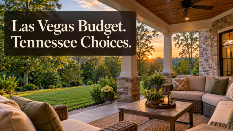 Illustrative covered patio overlooking countryside for a Las Vegas home budget comparison in Middle Tennessee