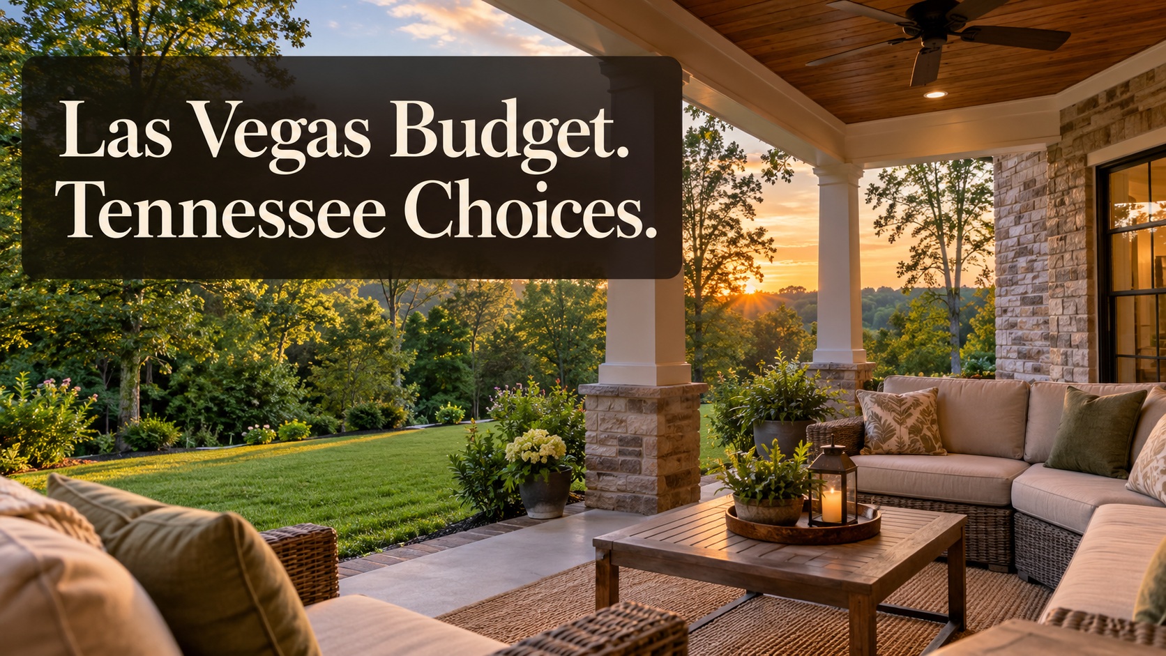 Illustrative covered patio overlooking countryside for a Las Vegas home budget comparison in Middle Tennessee