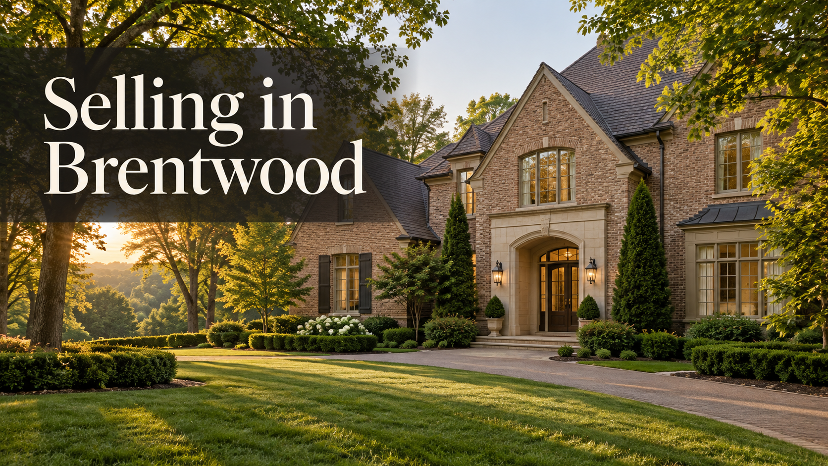 Illustrative house and landscaped grounds for a guide to selling a home in Brentwood, Tennessee