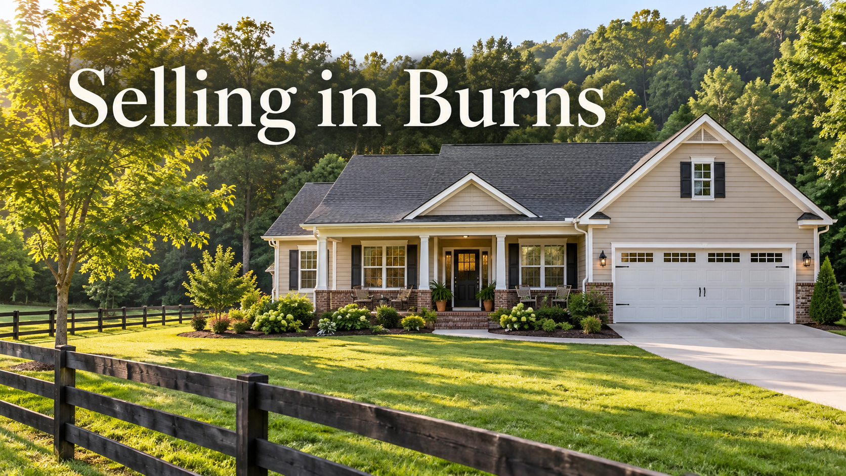 Illustrative house with garage and lawn for a Burns, Tennessee seller guide