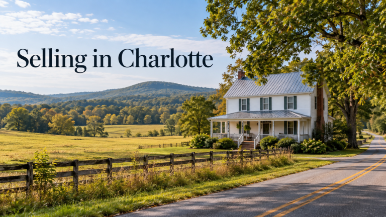 Illustrative farmhouse and field for a Charlotte, Tennessee seller guide