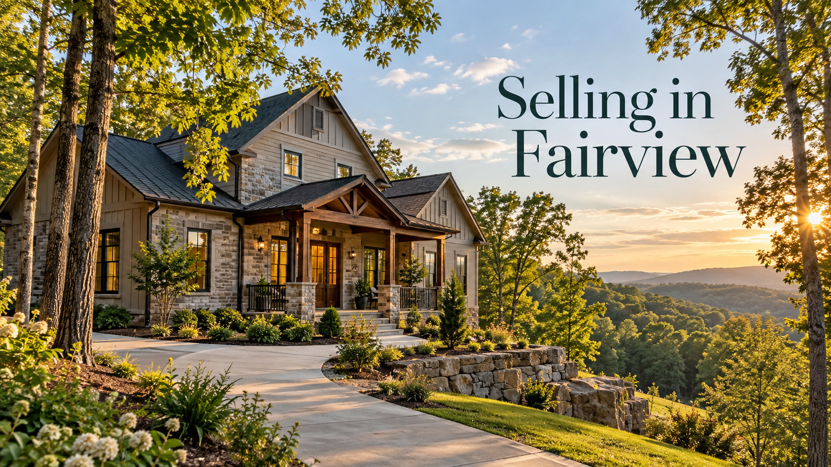 Illustrative wooded-lot home for a Fairview, Tennessee seller guide