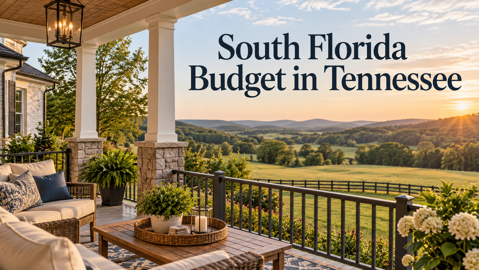 Illustrative Middle Tennessee porch and countryside for a South Florida budget guide