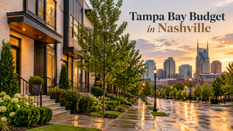 Illustrative Nashville townhomes and skyline for a Tampa Bay budget guide