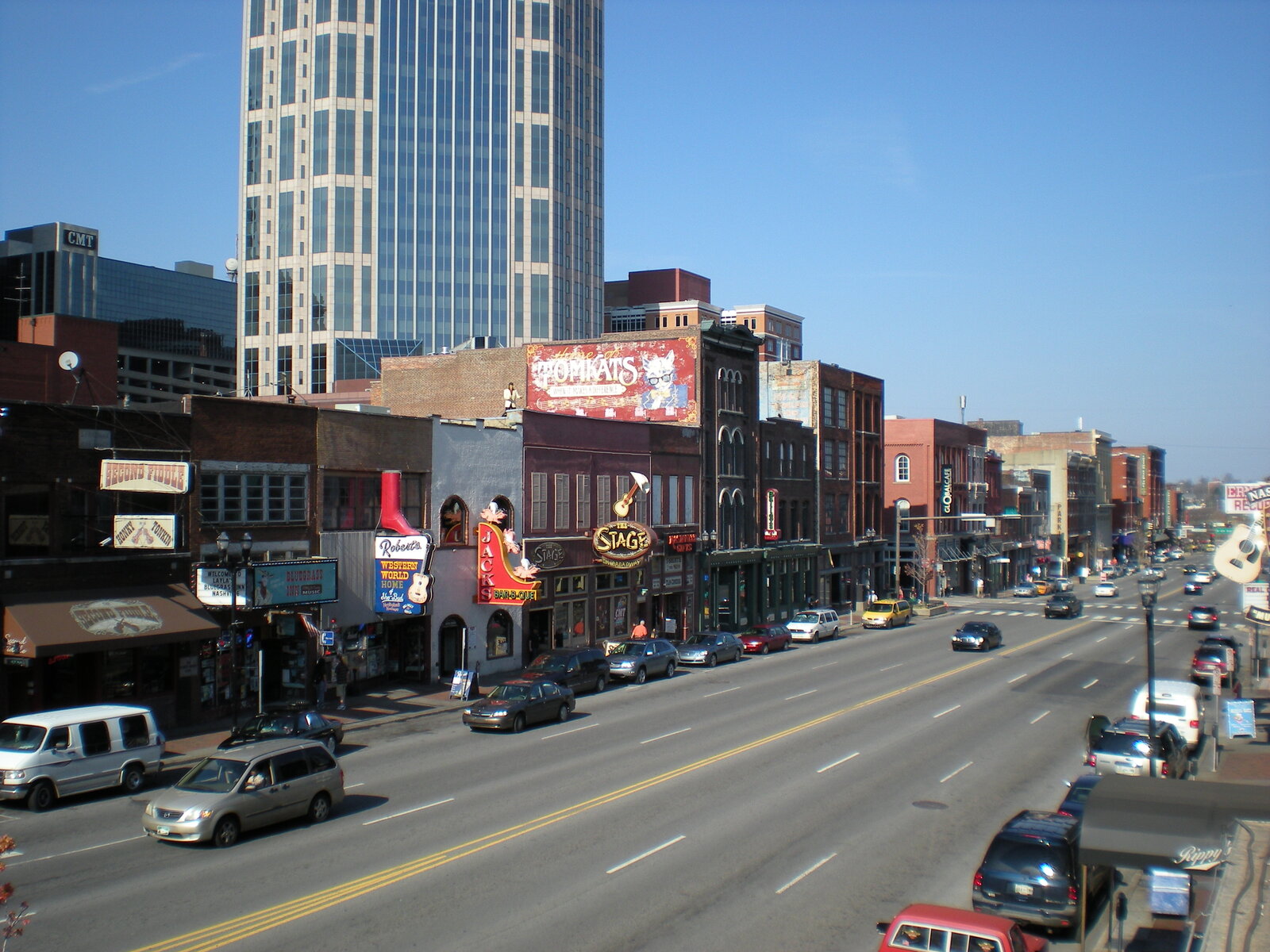 Broadway and surrounding buildings in downtown Nashville, Tennessee