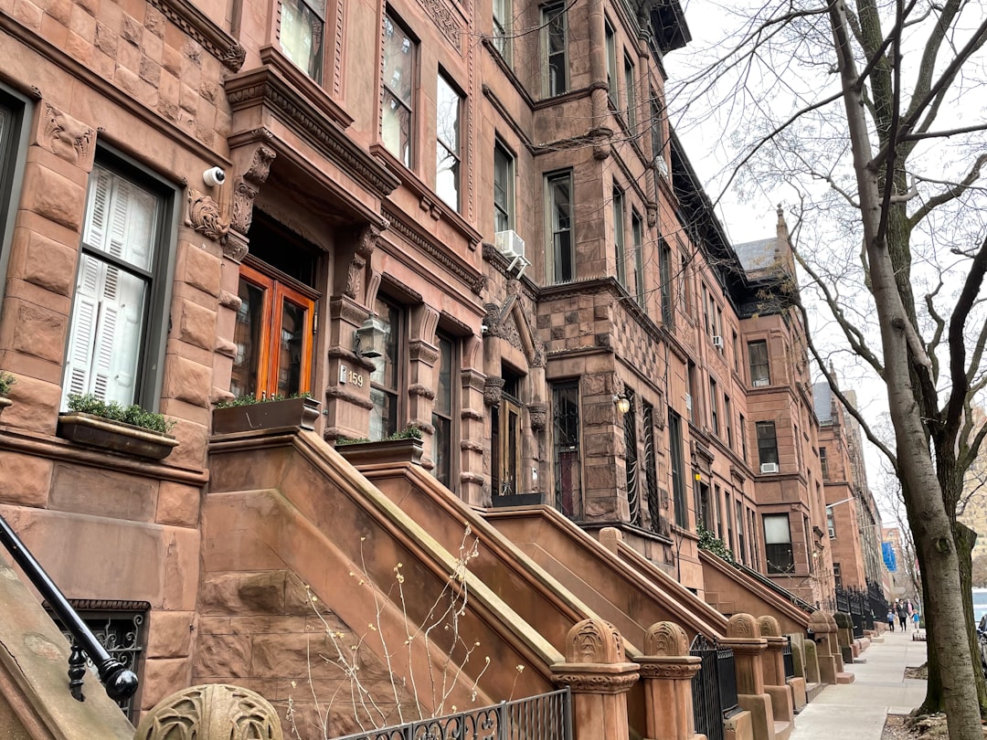 New York City residential street and skyline