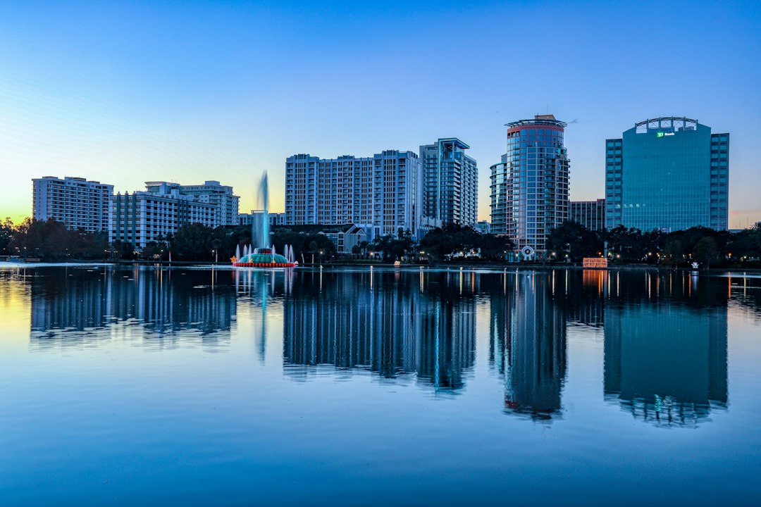 Lake Eola and downtown Orlando at sunrise