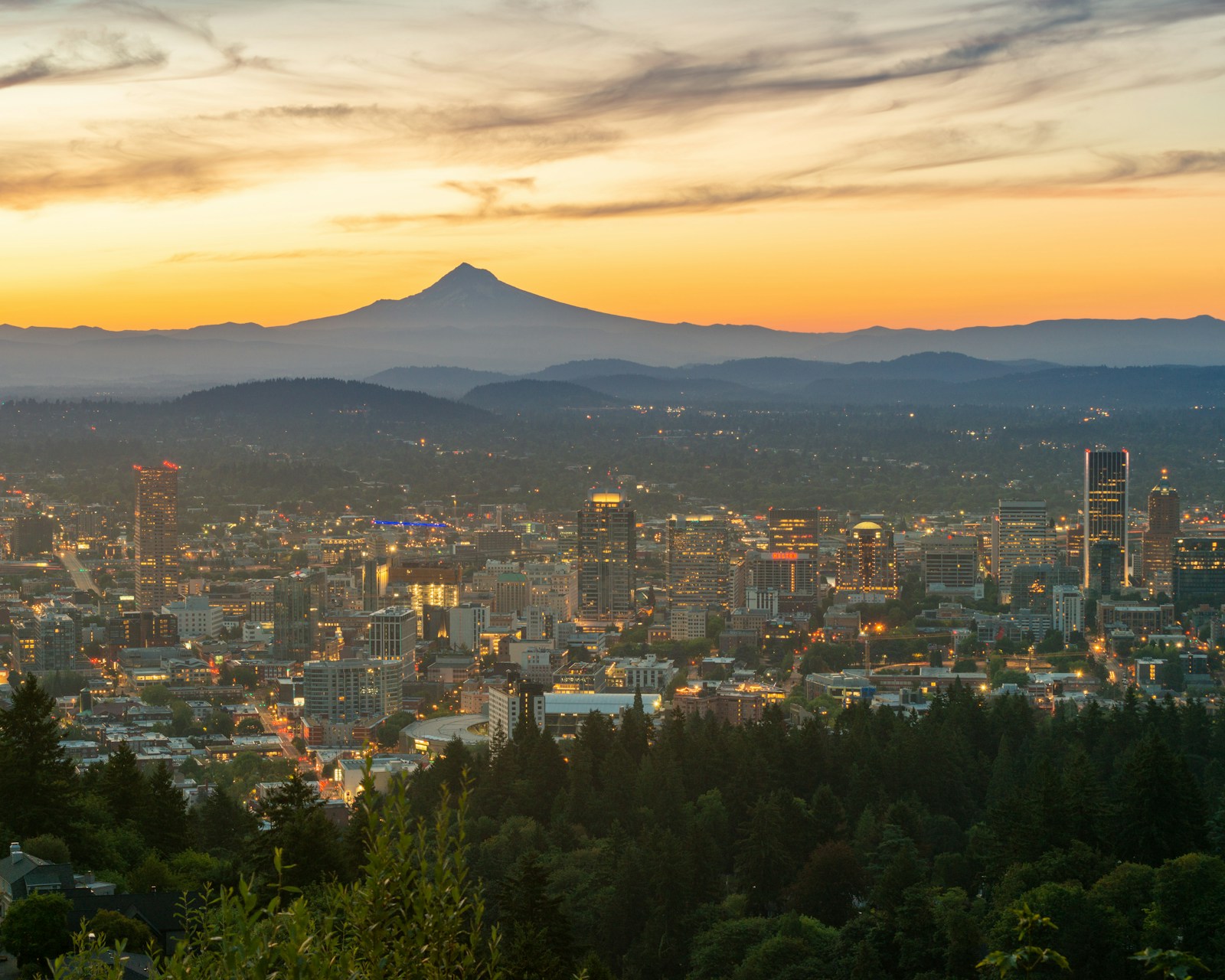 Portland cityscape with Mount Hood in the distance