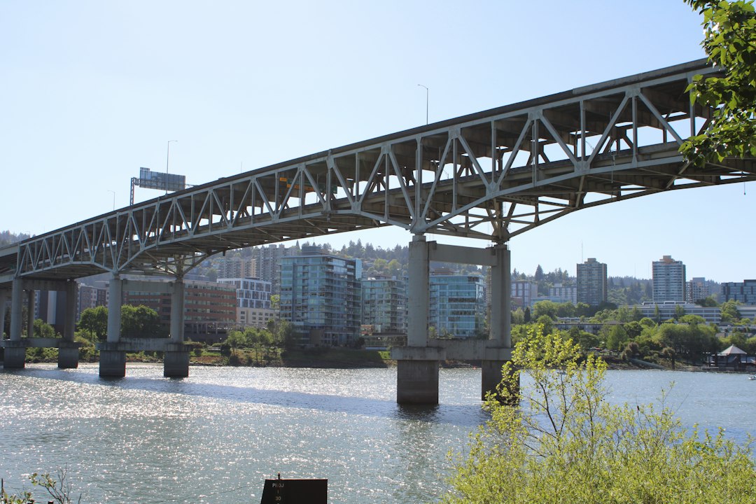 Portland riverfront with bridge and city buildings