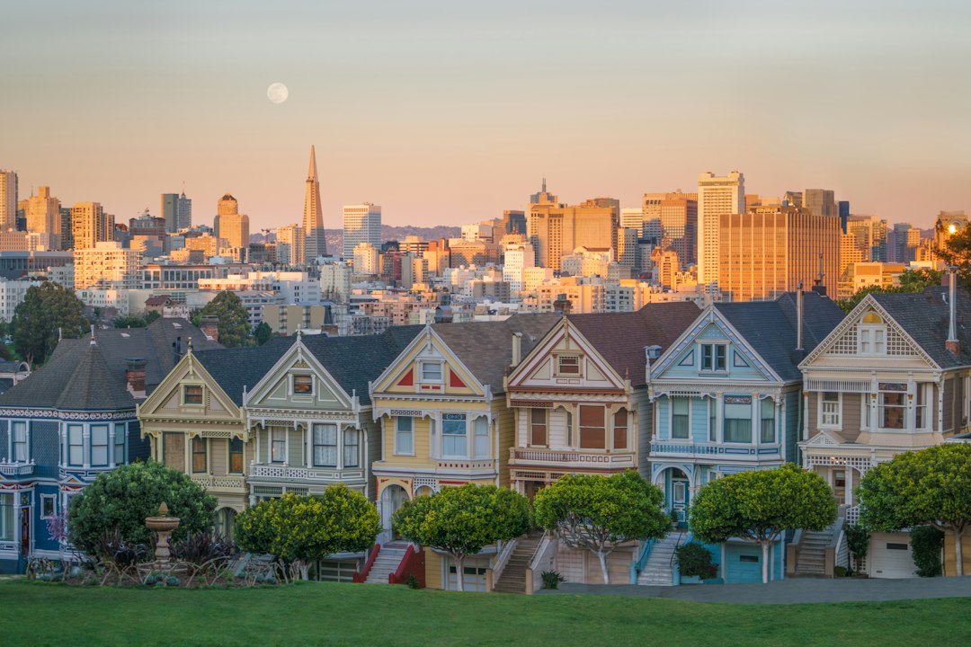 Painted Ladies homes against the San Francisco skyline